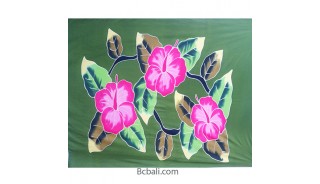 rayon sarong handpainting green tropical flower made in bali